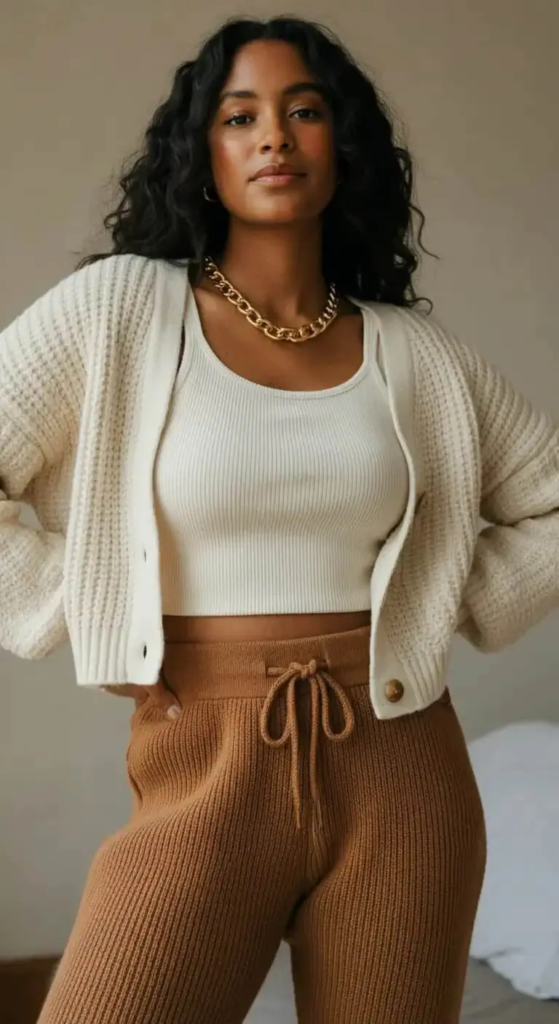 Knit Joggers and Cropped Cardigan