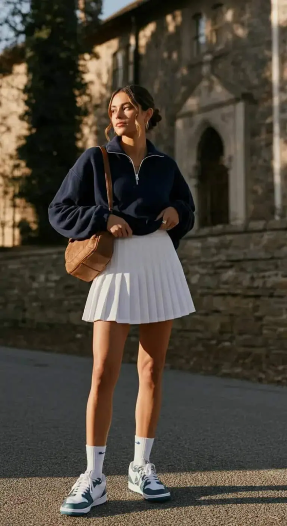 Pleated Tennis Skirt and Quarter-Zip Pullover