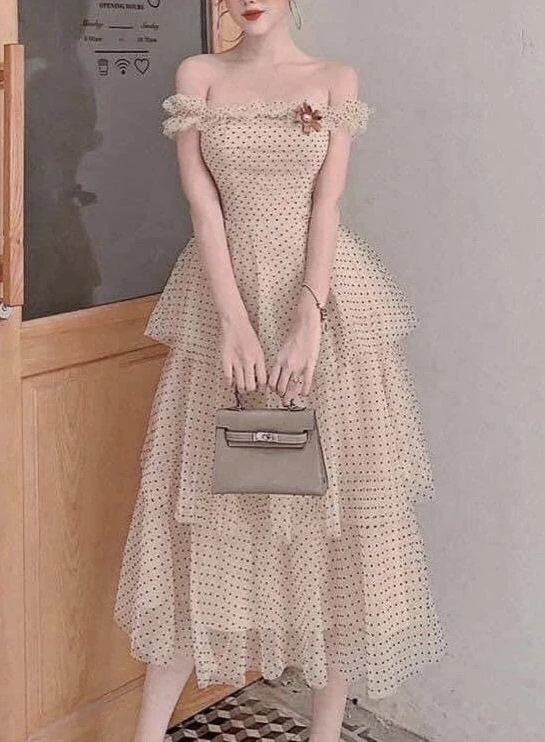 Romantic Off-Shoulder Polka Dot Dress