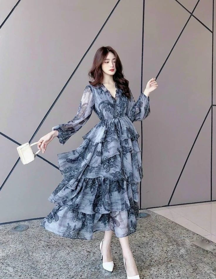 Elegant Floral Midi Dress with Ruffles