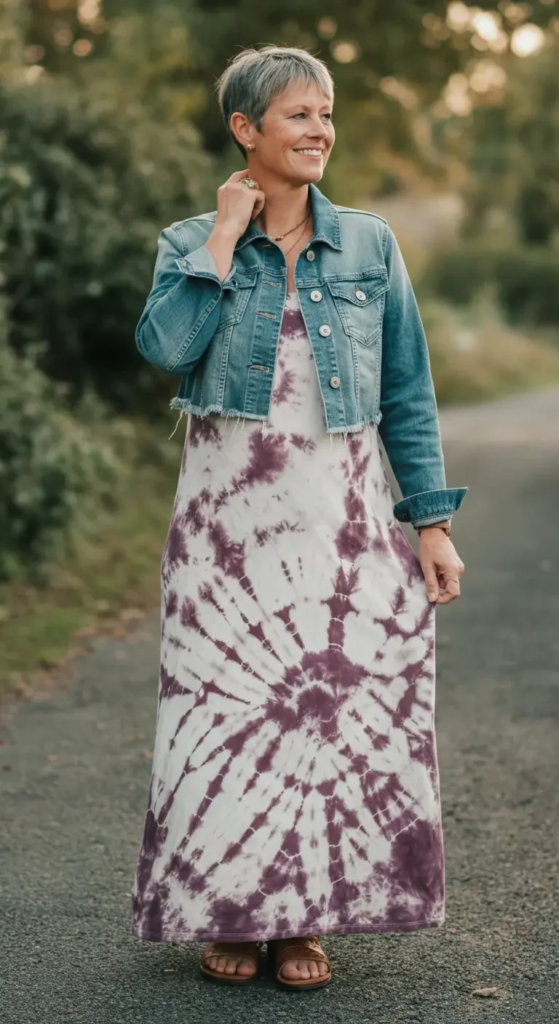 Tie-Dye Maxi with Denim Jacket