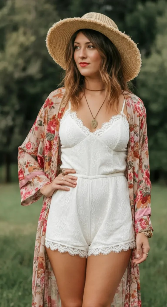 Lace Romper with Kimono