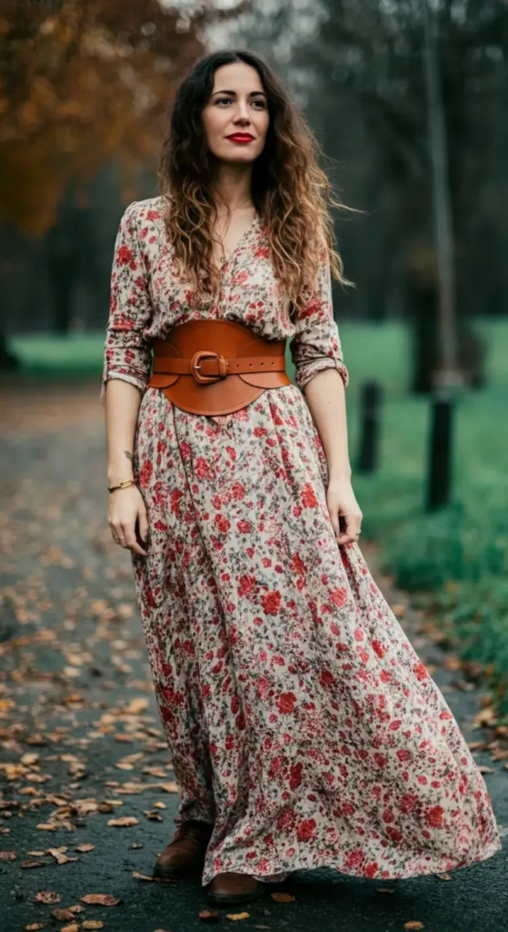 Maxi Dress with Leather Belt