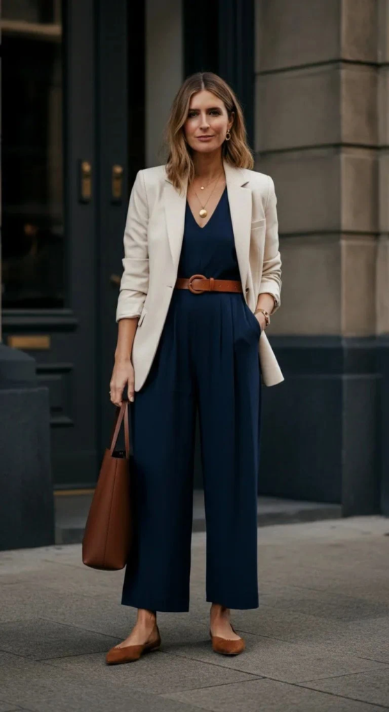 Wide-Leg Jumpsuit with Structured Blazer