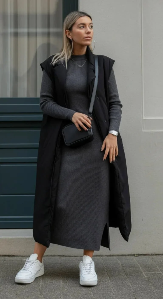 Knit Dress with Longline Vest