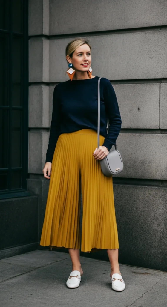 Pleated Culottes with Fitted Sweater