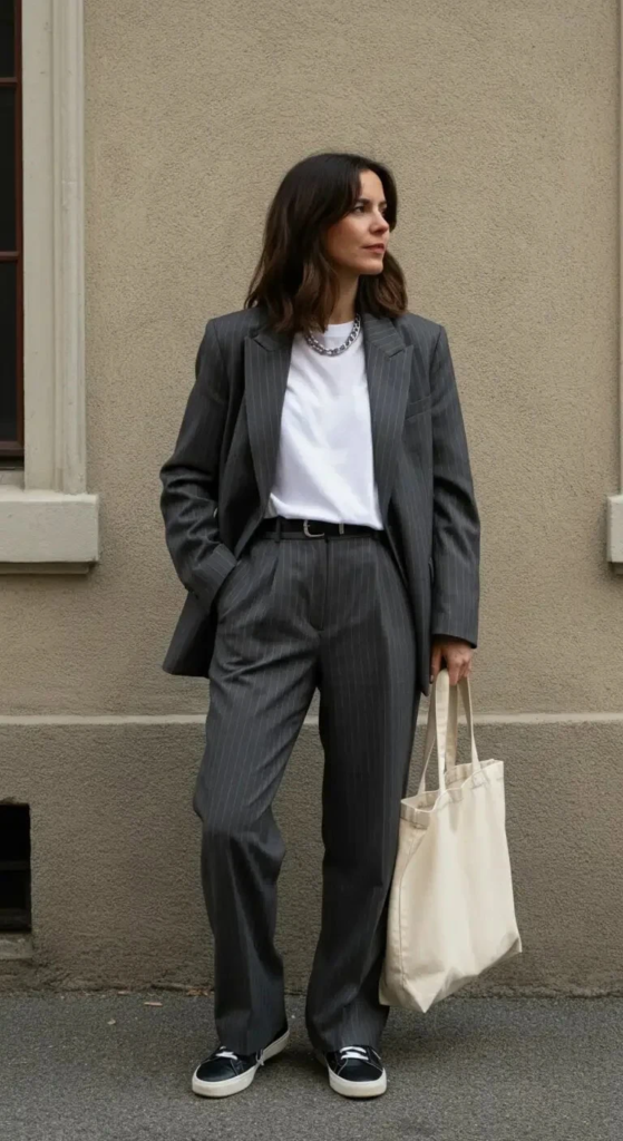 Pinstripe Suit with T-Shirt