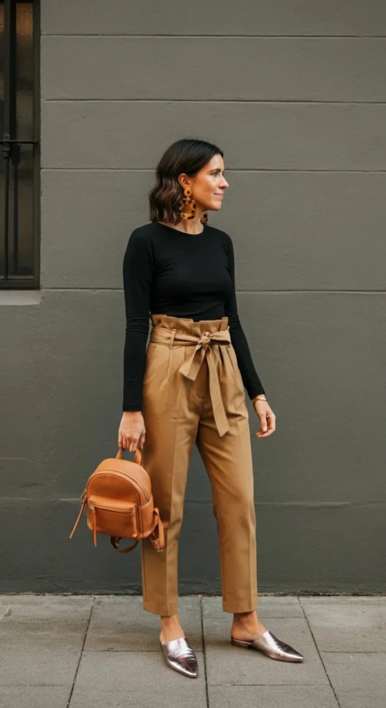 Paper Bag Waist Pants with Bodysuit