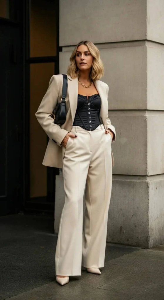 Wide-Leg Trousers with Corset Top