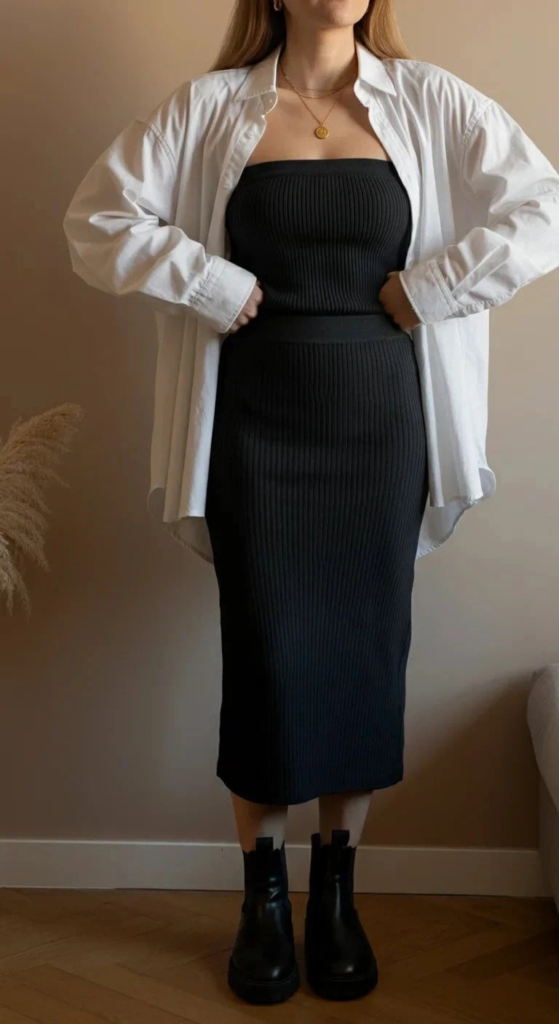 Midi Tube Skirt with Oversized Shirt