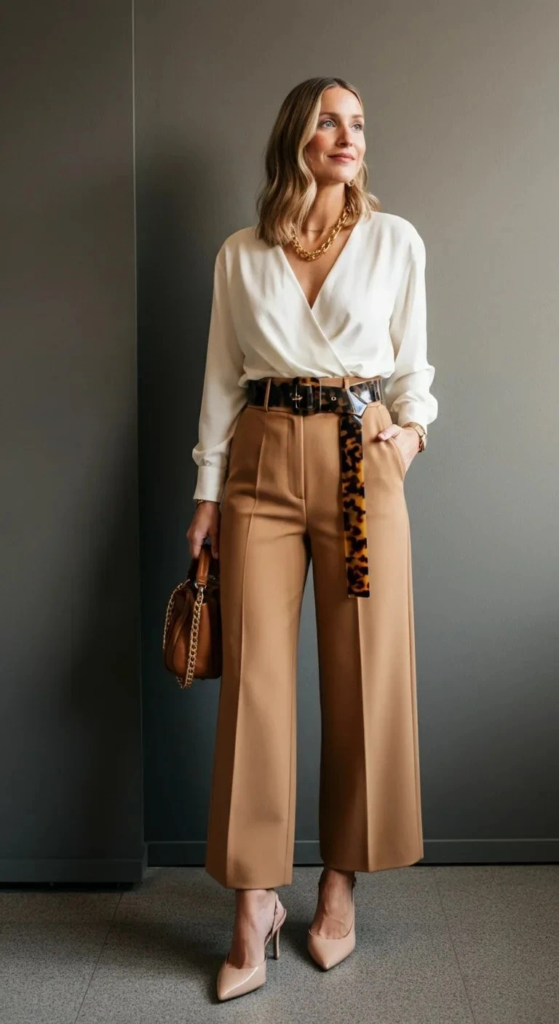 Wide-Leg Trousers with Wrap Blouse