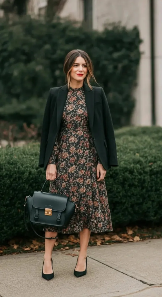 Printed Midi Dress with Blazer