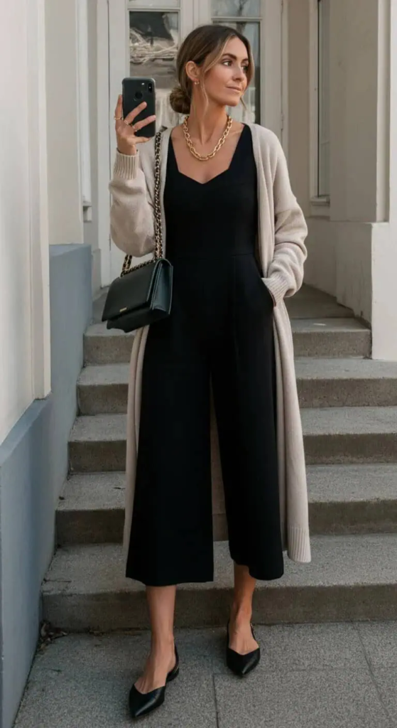 Culotte Jumpsuit with Cardigan