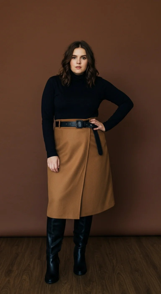 Wrap Skirt with Turtleneck Bodysuit