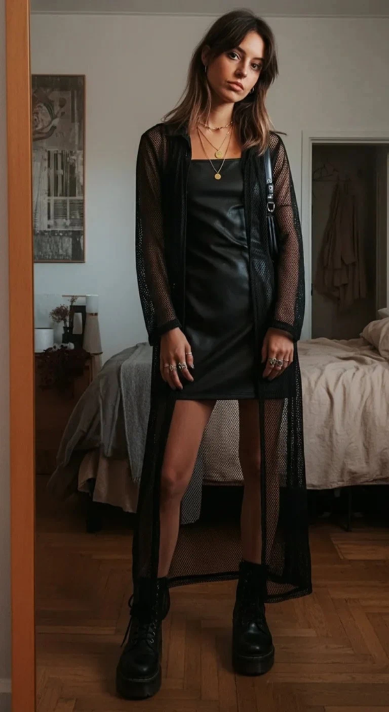 Mesh Overlay and Leather Mini