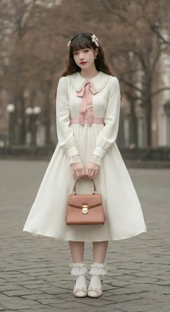 Lace Collar Dress with Ribbon Details