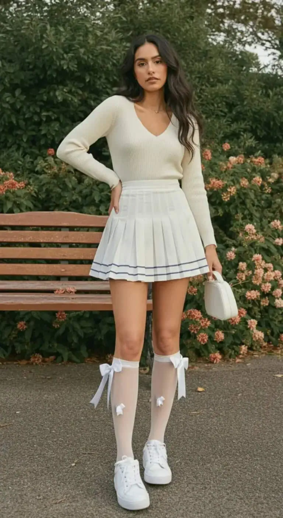 Ribbon-Trimmed Tennis Outfit