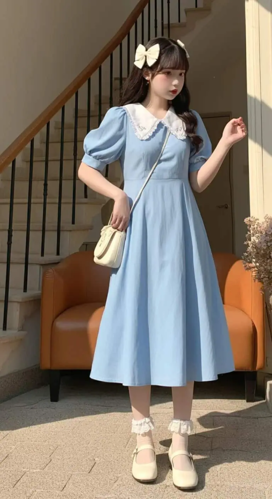 Puff Sleeve Dress with Peter Pan Collar