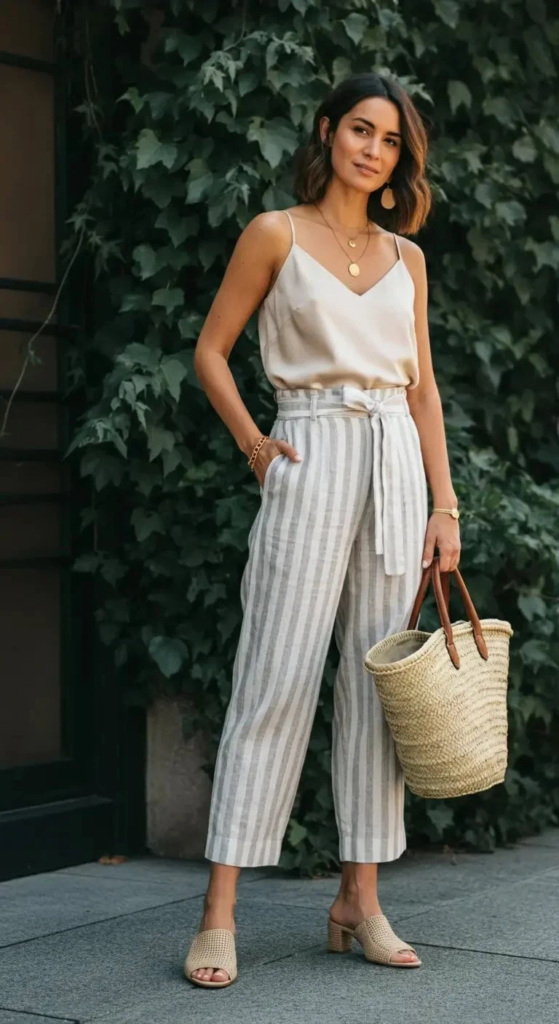 2. Striped Linen Pants and Camisole