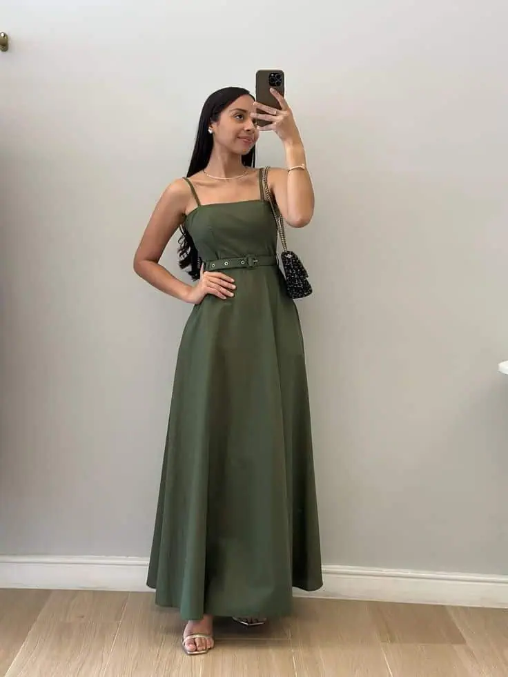 Olive Green Maxi Dress with Belt
