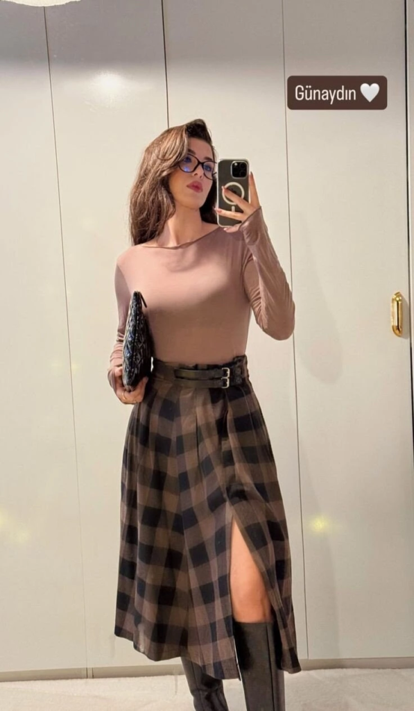 Plaid Skirt with Belted Sophistication