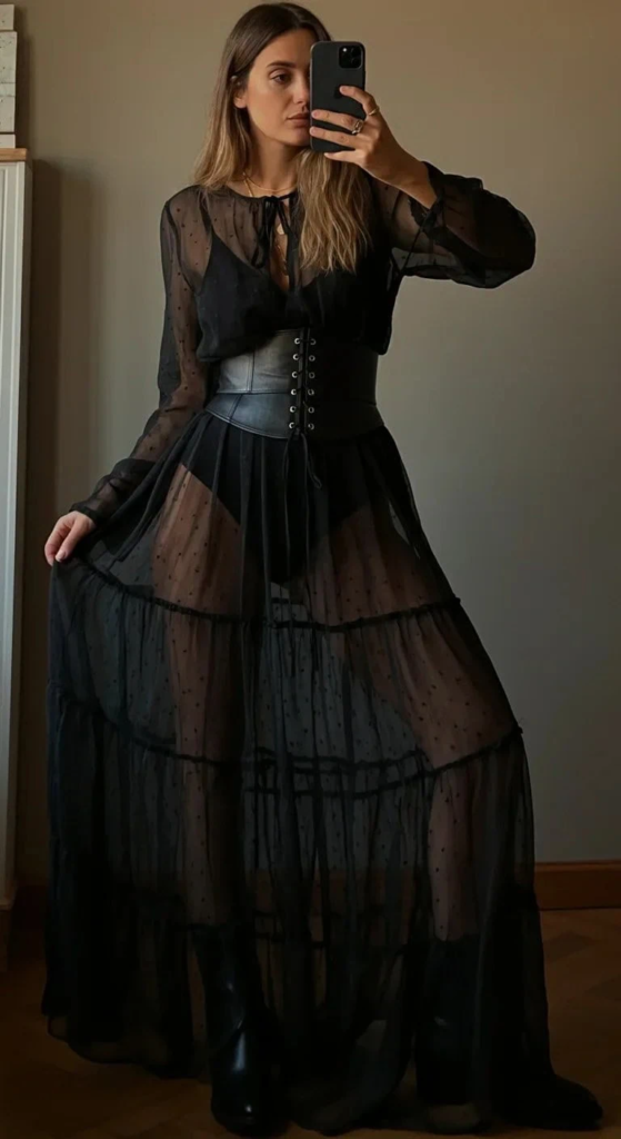 Sheer Maxi with Leather Corset