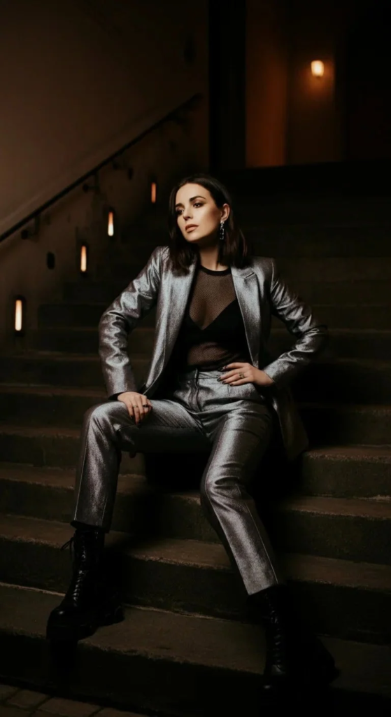 Metallic Suit with Mesh Base Layer