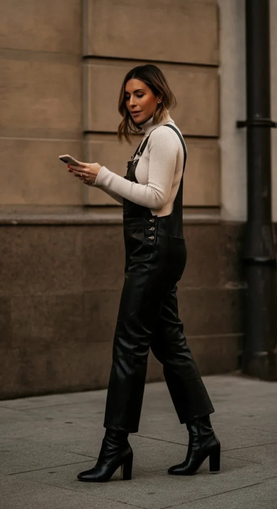 Leather Overalls with Structured Top
