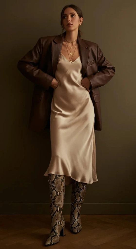 Leather Blazer and Slip Dress
