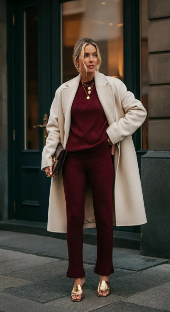 Ribbed Set with Statement Coat