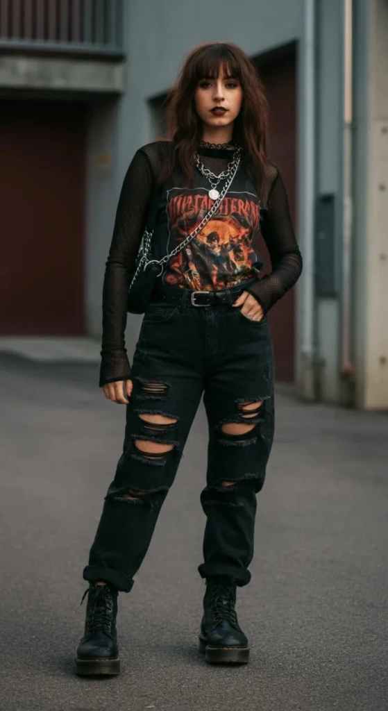 Distressed Denim and Mesh Layers