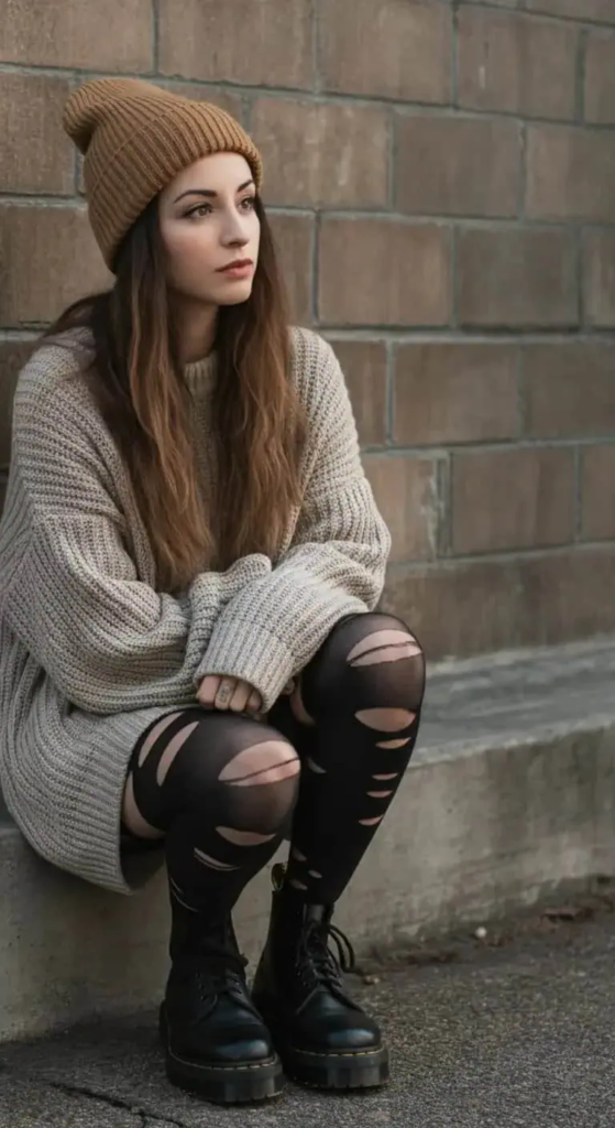 Oversized Sweater and Ripped Tights