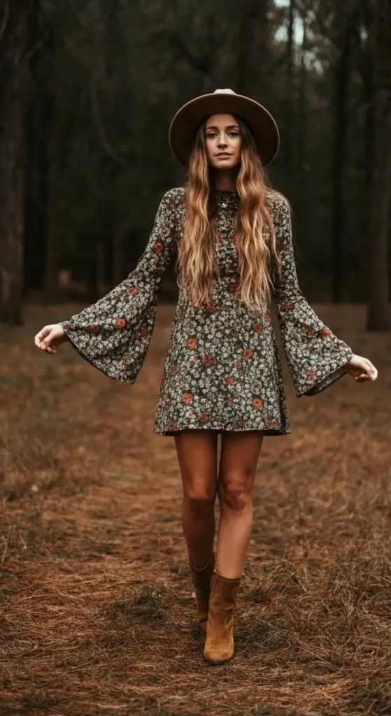 Bell Sleeve Mini Dress with Boots