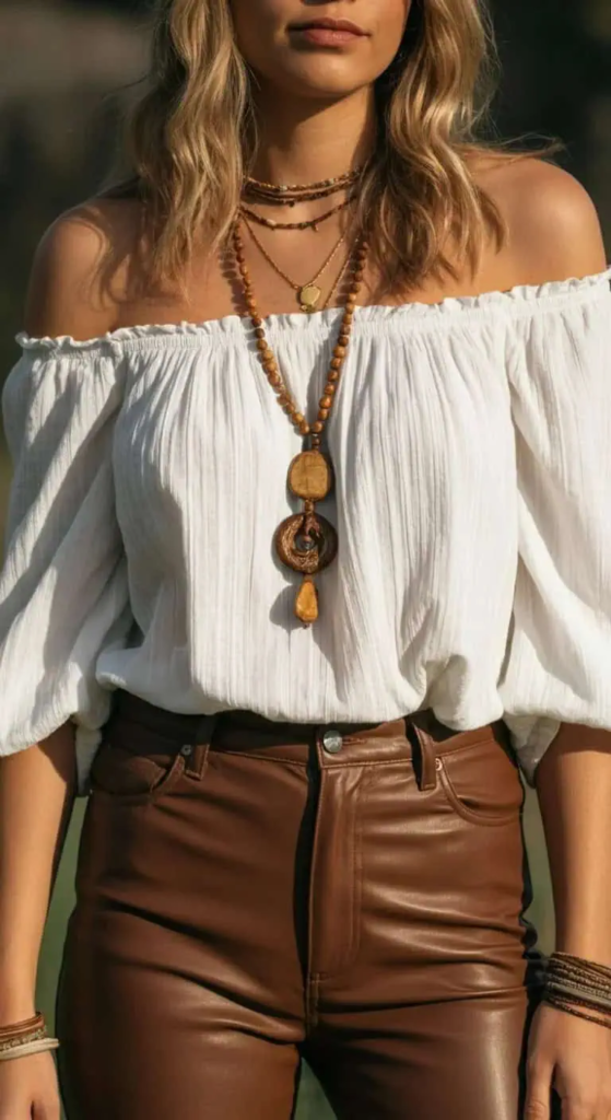 Peasant Blouse with Leather Pants