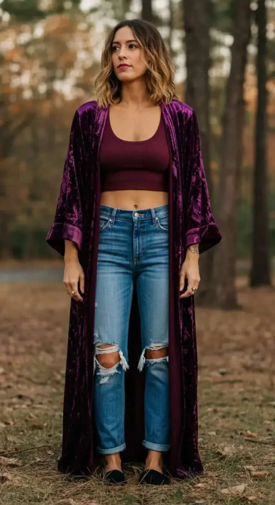 Velvet Kimono with Denim