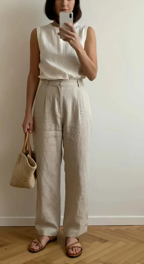 Cropped Linen Pants with Structured Tank
