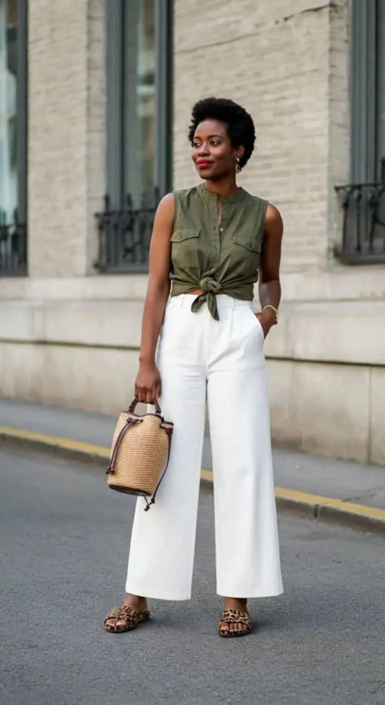 12. Wide-Leg Pants and Knotted Top
