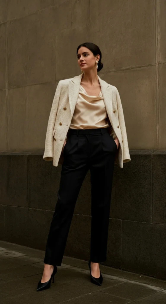 Bouclé Jacket and Tailored Trousers