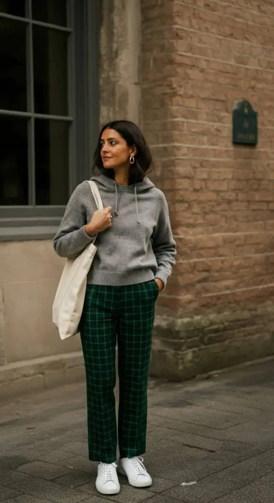 Plaid Pants with Cashmere Hoodie