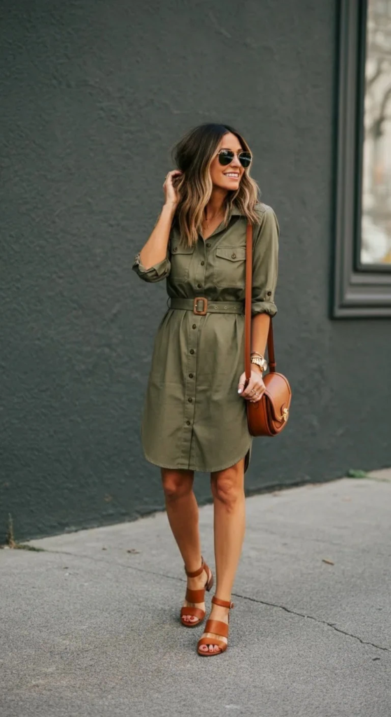 14. Belted Shirtdress and Ankle Strap Sandals