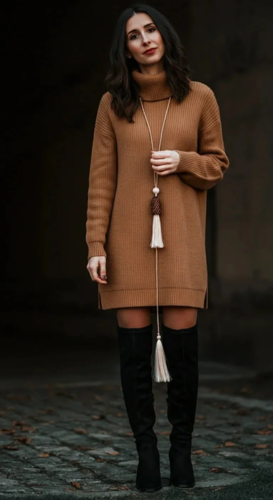 Sweater Dress with Knee-High Boots