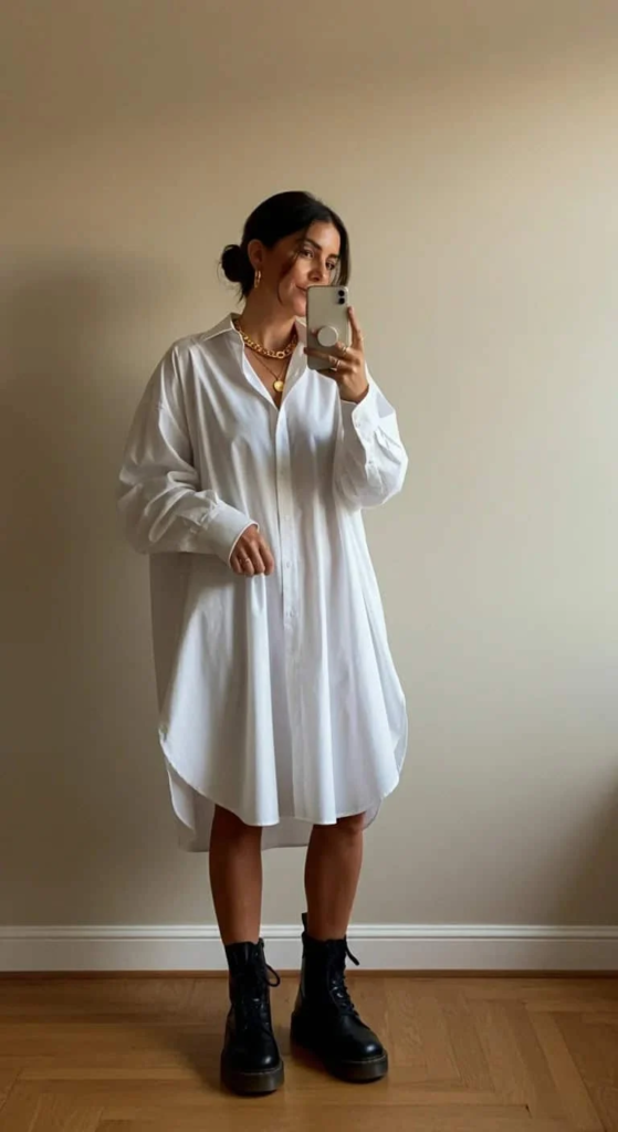 Shirt Dress with Combat Boots