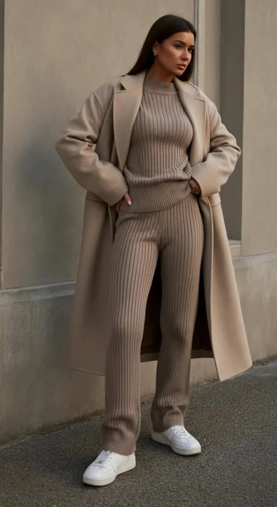 Ribbed Set with Oversized Coat