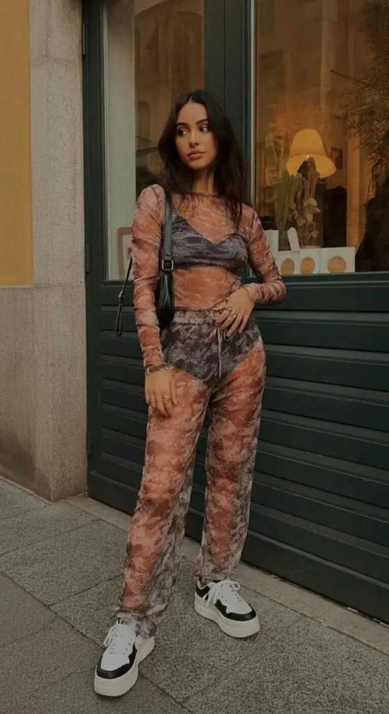 Printed Mesh Set and Platform Sneakers