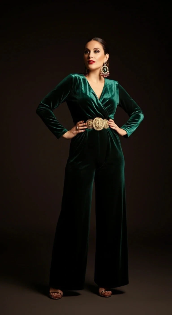 Velvet Jumpsuit with Statement Belt