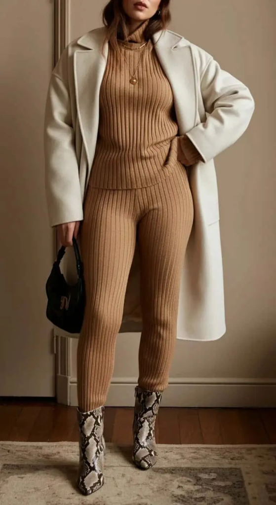 Ribbed Set with Oversized Coat