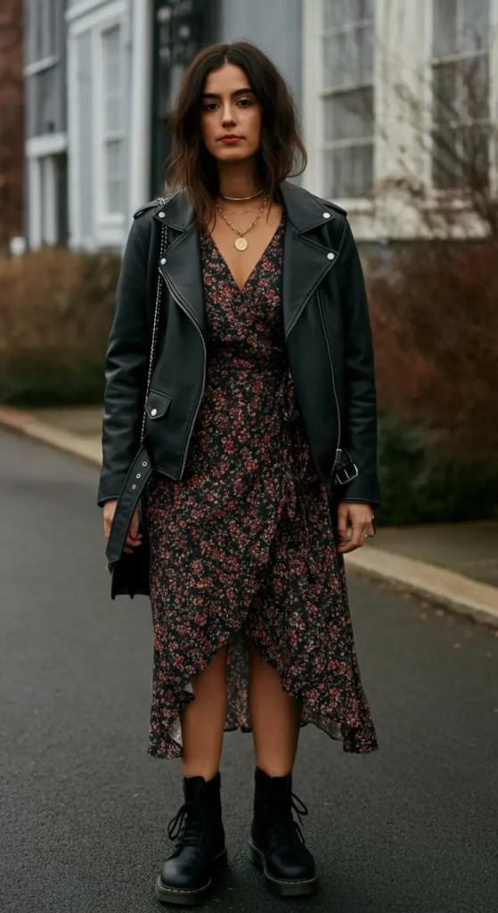 Wrap Dress with Track Sole Boots