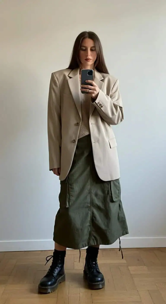 Deconstructed Blazer with Cargo Skirt