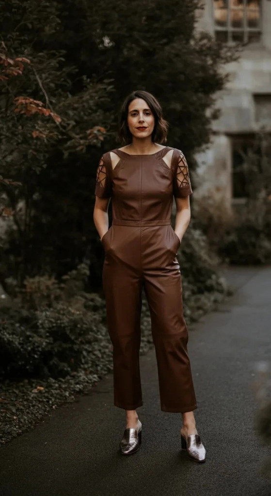 Leather Jumpsuit with Geometric Cutouts