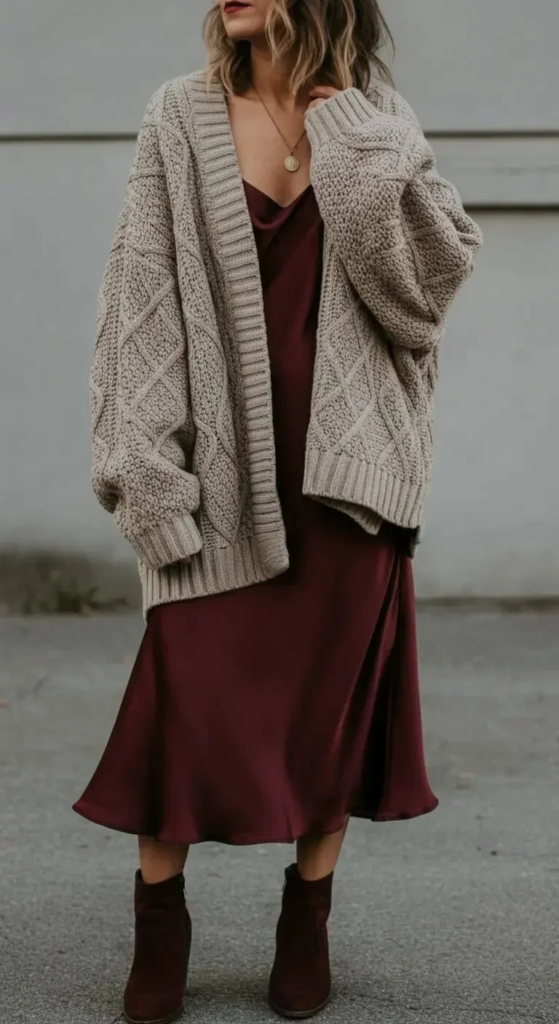 Oversized Sweater with Silk Slip Dress